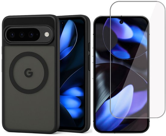 Hoesje + Screenprotector geschikt voor Google Pixel 10 Pro XL / 9 Pro XL Hoesje - Shock Proof Case geschikt voor Magsafe - Magnetisch - Gehard Glas- Zwart