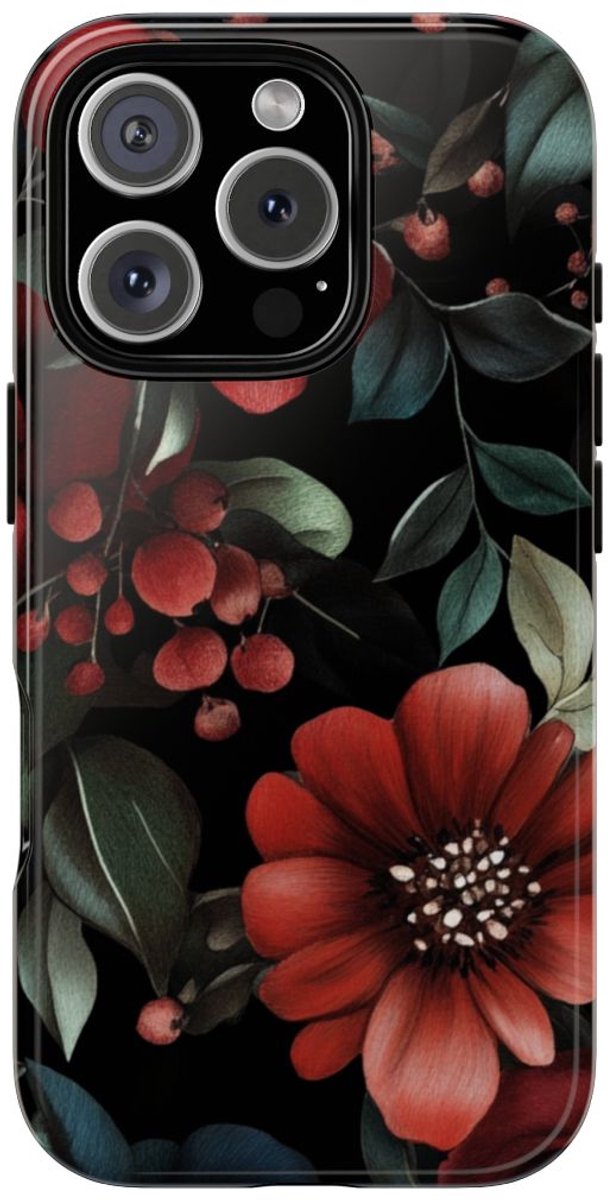 Dieprood en Groen Bloemenpatroon – Telefoonhoesje Geschikt voor iPhone 16 Pro