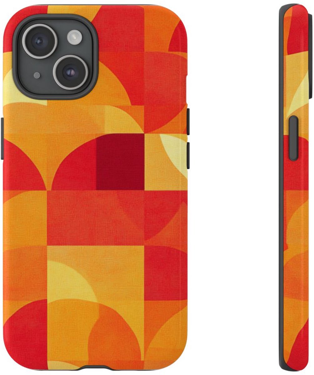 Geometrisch Rood- en Oranje-Patroon – Telefoonhoesje Geschikt voor iPhone 15