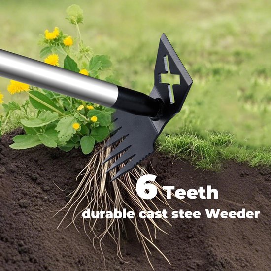Onkruidverwijderaar met lange steel - 60 inch handmatige onkruidverwijderaar, 2-in-1 handslinger onkruidhark en tuinschoffel voor tuinieren, zwaar onkruidverwijderaar voor tuin, gazon, terras en moestuin van Merkloos	 — afbeelding 2