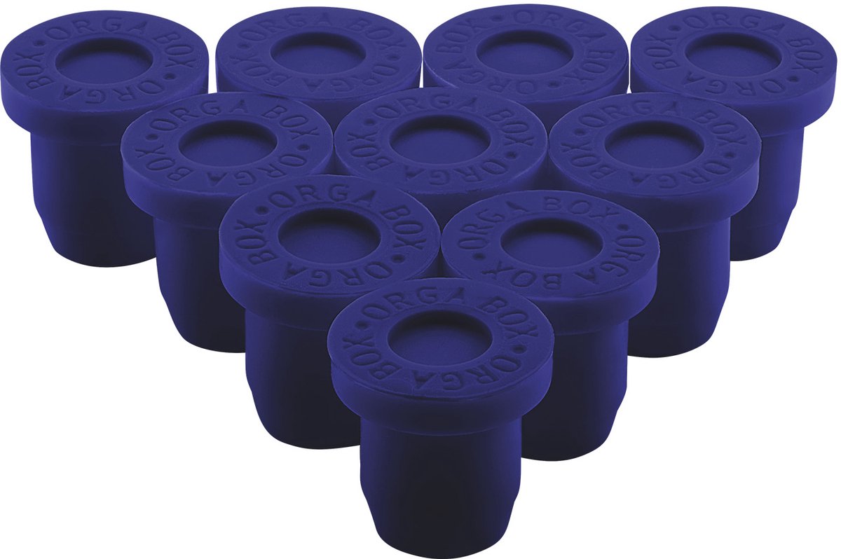 ORGA-BOX set van 10 siliconenvoeten voor boorgat 10,5 mm blauw antislip rubbervoeten
