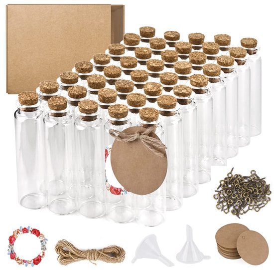 Magic Season Decoratieve Glazen Flessen Met Kurk – Set Van 2, 250 Ml, Rond – Perfect Voor Bloemen Of Decoratie