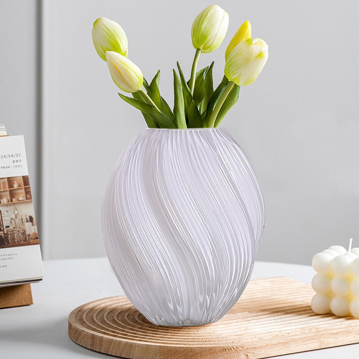 Ibenzoa Moderne minimalistische glazen vaas van 24 cm hoog voor bloemenarrangementen in huis of kantoor Wit