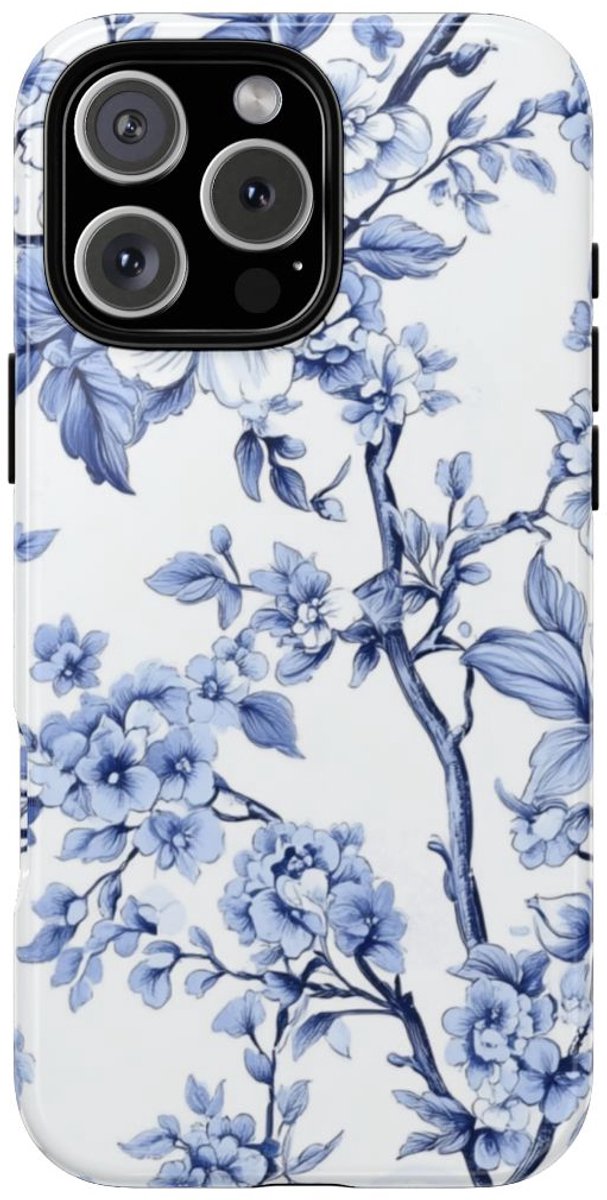 Blauw Vintage Bloemenpatroon – Telefoonhoesje Geschikt voor iPhone 16 Pro Max