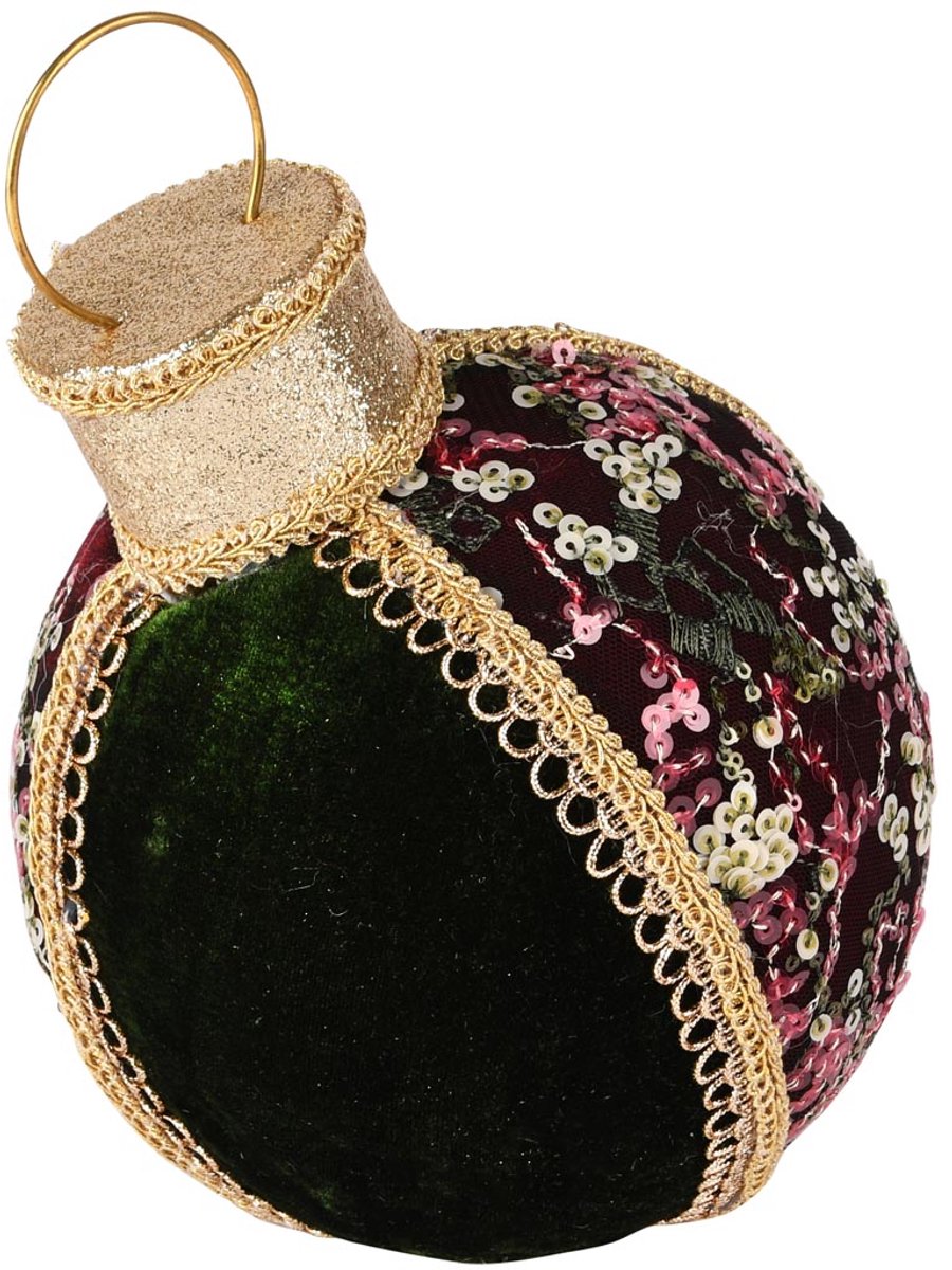 dekoratief Deco kerstbal m/pailletten, rood/groen/goud, stof, 17x15x22cm | A255358