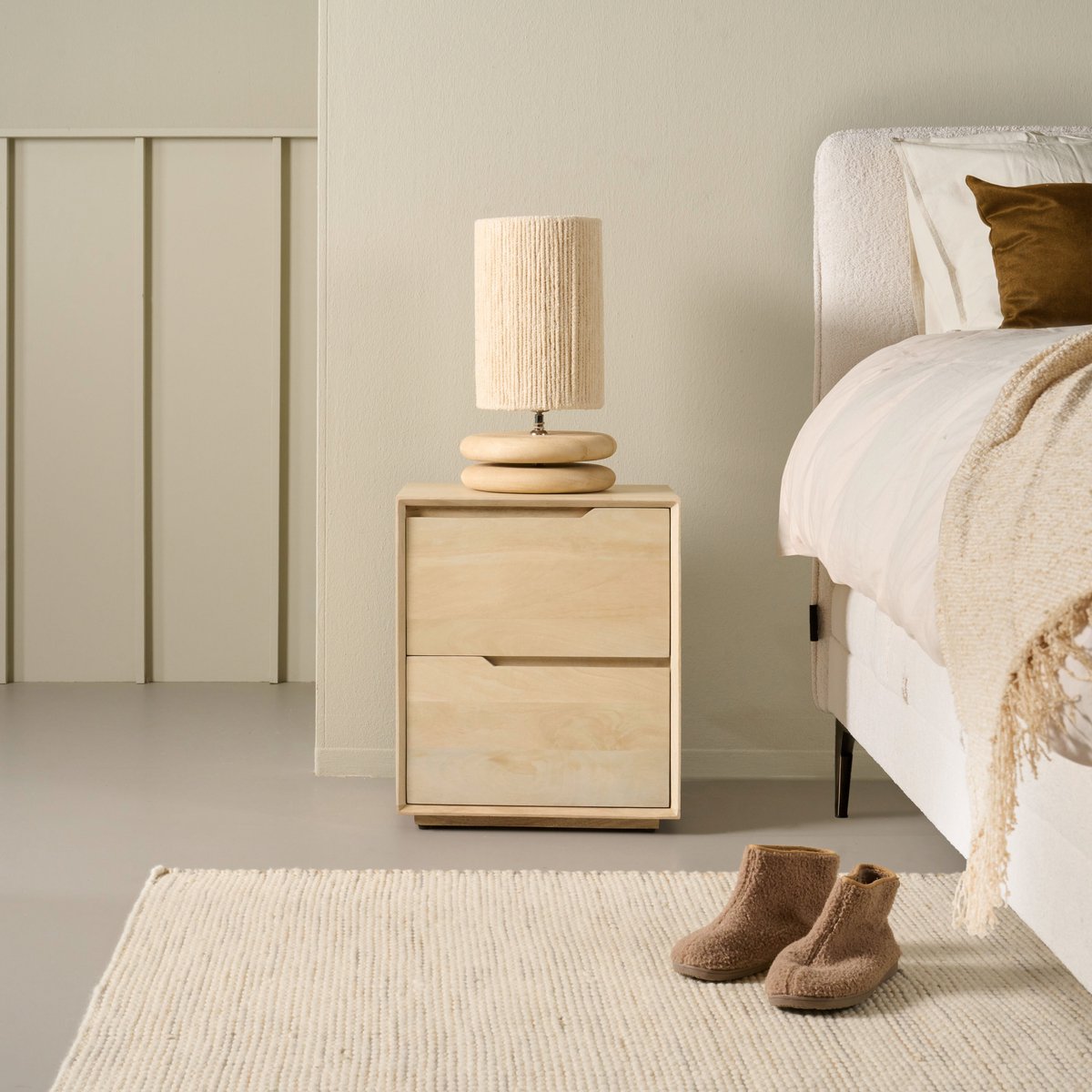 Nachtkastje Lottem - Manghout - Naturel / Whitewash - 45x52x35 cm (BxHxD) - Met 2 lades