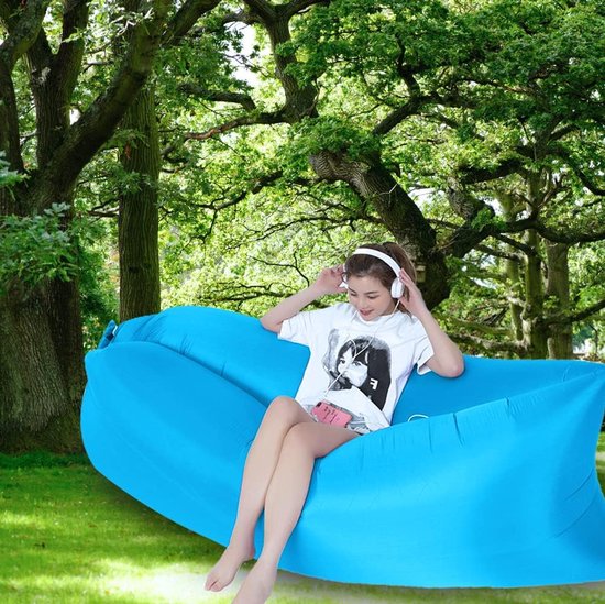 Gohytal Opblaasbare luchtbank, waterdichte luchtbank, luchtbank, draagbare airlounger, opblaasbare outdoor bank voor camping, park, strand, achtertuin, strandstoel en muziekfestivals, blauw van Merkloos — afbeelding 4