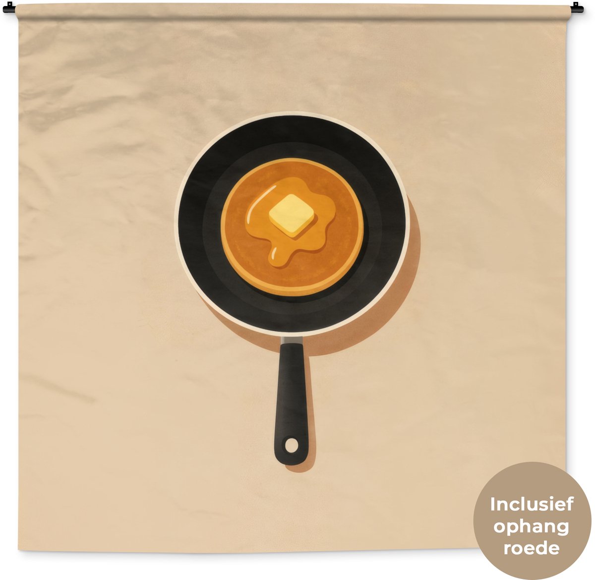 Wandkleed 180x180 cm - Wanddoek Pannenkoek - Koekenpan - Boter - Minimalistisch - Wandtapi
