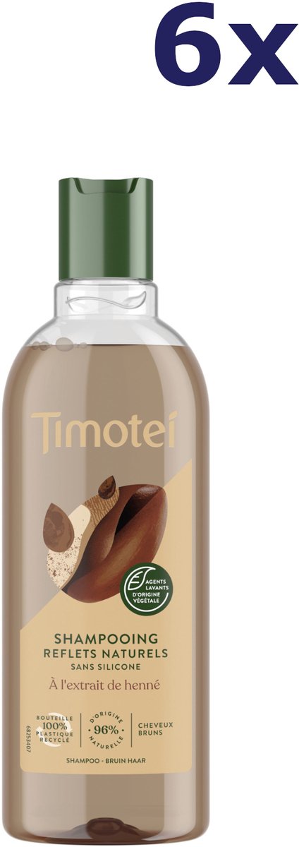 6x Timotei Shampoo - 300ml - reflets naturels - met henna - bruin haar