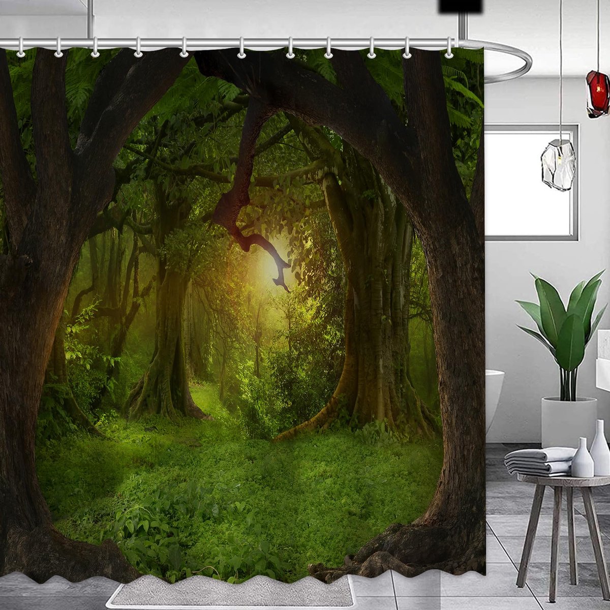 Ibenzoa® Douchescherm Met Bladmotief Voor Rustgevende Badkamerervaring - 180x180 cm, Inclusief Haken