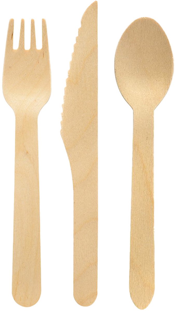 Duni wegwerp bestek - hout - 60 delig - wegwerp - lepels - messen - vorken - 16 cm - BBQ - Verjaardag