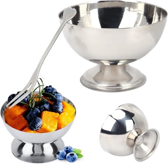 4 stuks roestvrijstalen ijsbekers, kleine herbruikbare dessertkommen, serveerschaal voor ijsbekers, sorbet, fruitsalade, pudding