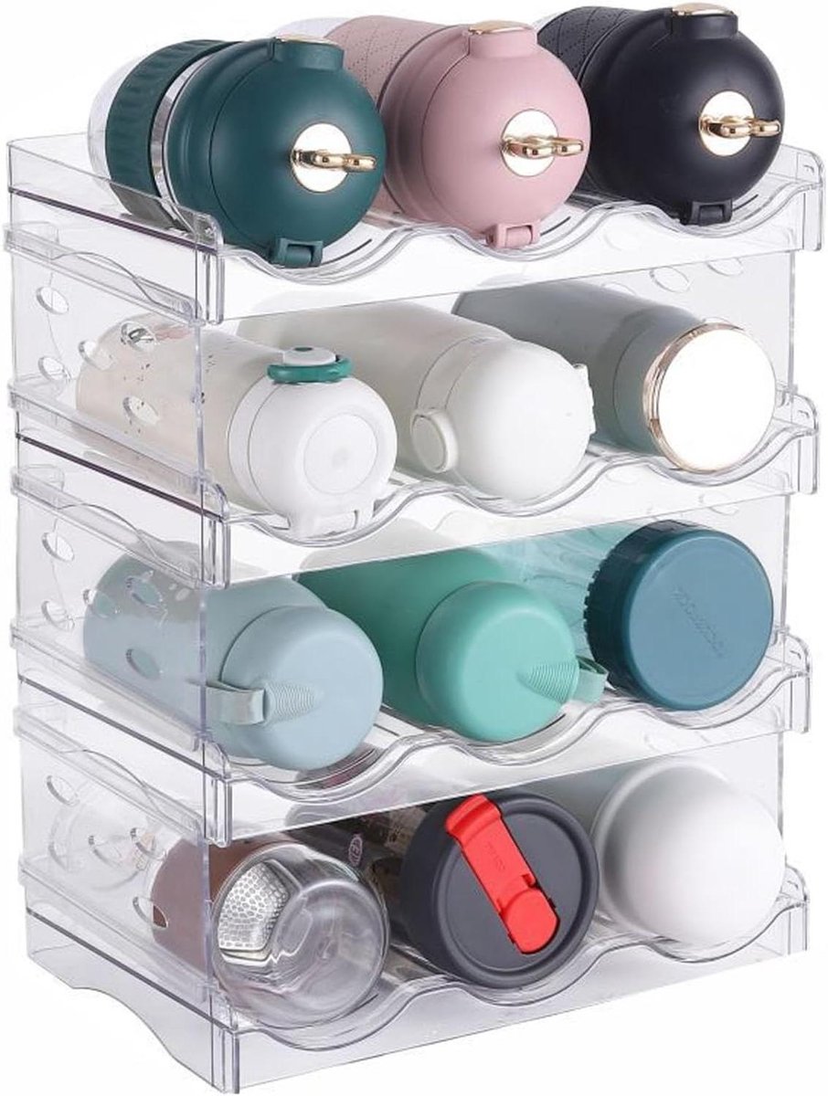 JGS Premium - Transparante Waterfles Organizer 4 Stuks Stapelbare Plank Voor Plastic Bekers Keukenopbergrek Opbergsysteem, Keukenorganisatie