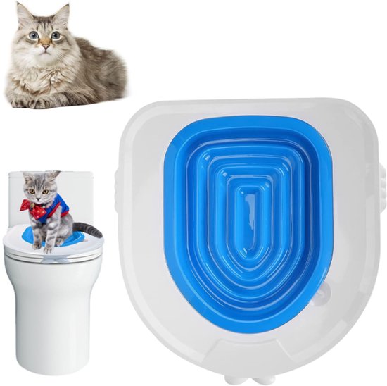 Kit d'apprentissage de la Toilettes pour Chats - Plastique Kitty - Roulement robuste - Amovible - Kit universel - Système Chats' apprentissage de la propreté réutilisable (1 bac Wit , 1 support intérieur bleu)