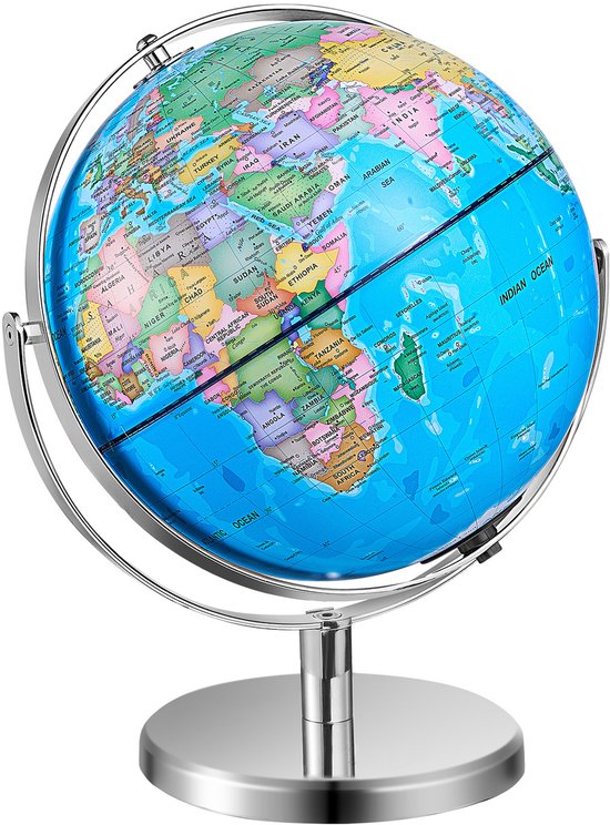 Roterende Wereldbol met Standaard, 13"/330,2 mm, 720° ABS Leren Globe voor Kinderen, Leren in De Klas en Aardrijkskundelessen