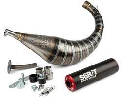 Uitlaat Stage6 R/T Minarelli AM6 70cc / 80cc onderlangs zwart / rood