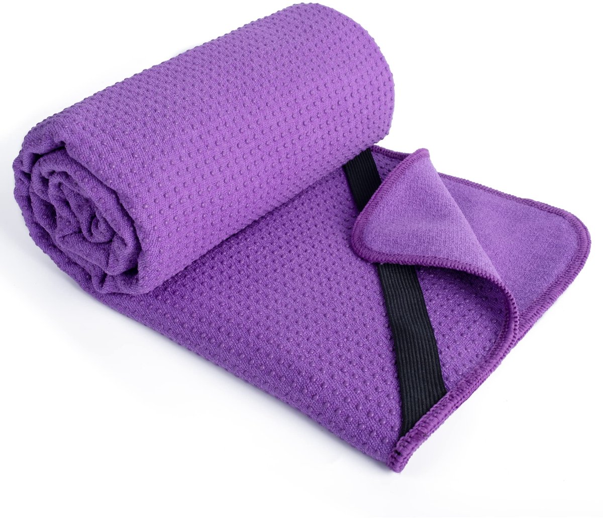 Ibenzoa® Yogahanddoek van Microvezel met Antislip Siliconen Onderlaag en Elastische Hoekbanden voor Hot Yoga, 61 x 183 cm (Paars)