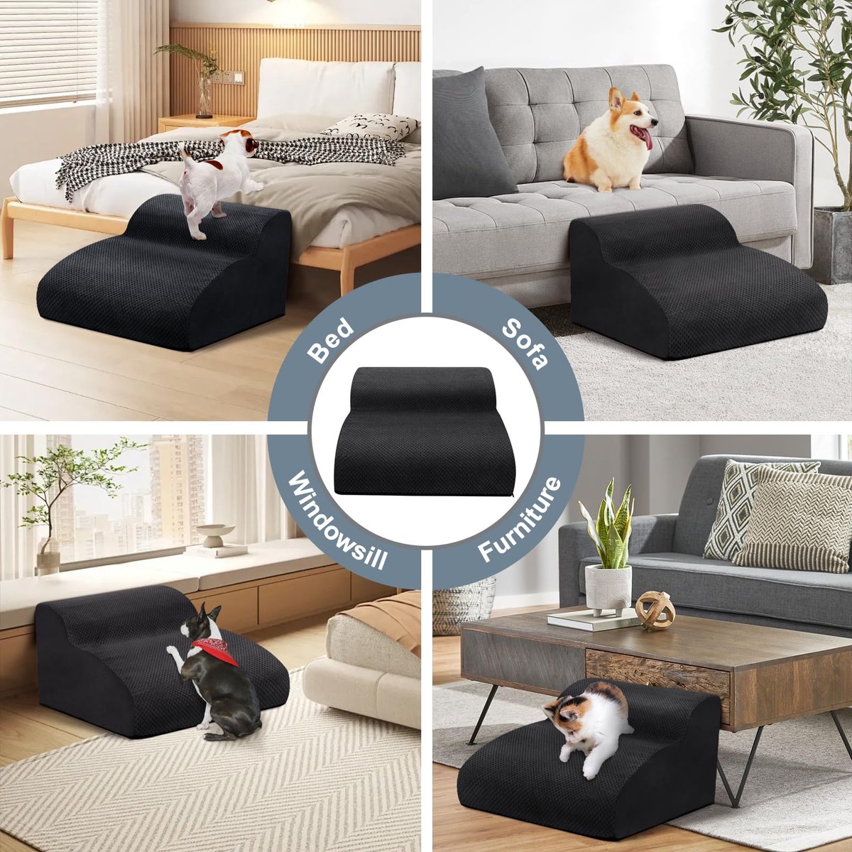 Ibenzoa® Handige huisdiertrap voor kleine honden en katten met 2 treden, afneembare hoes