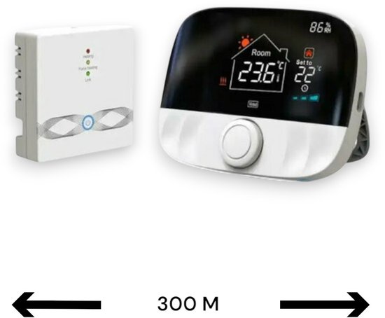 Smart WiFi Opbouw Thermostaat | Draadloos | Draaiknop Bediening | Voor C.V.-Installatie | Tuya App | Google Home en Alexa | Zwart/Grijs | Smartlife