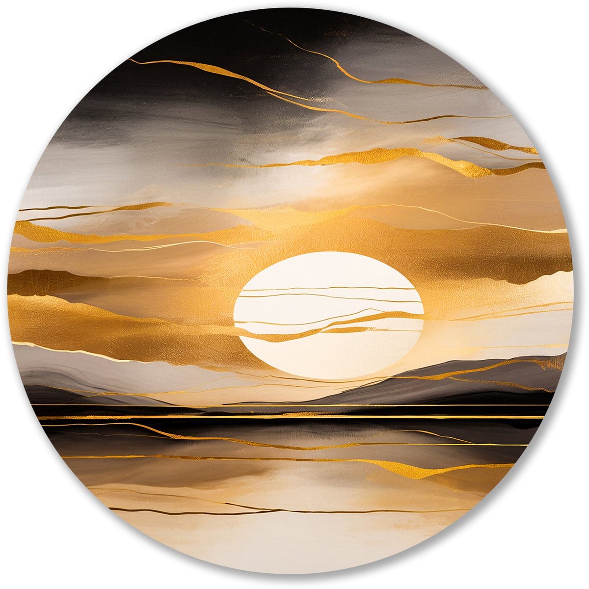 Gouden zonsondergang abstract ontwerp - Zonsondergang muurdecoratie rond - Wandpaneel zon