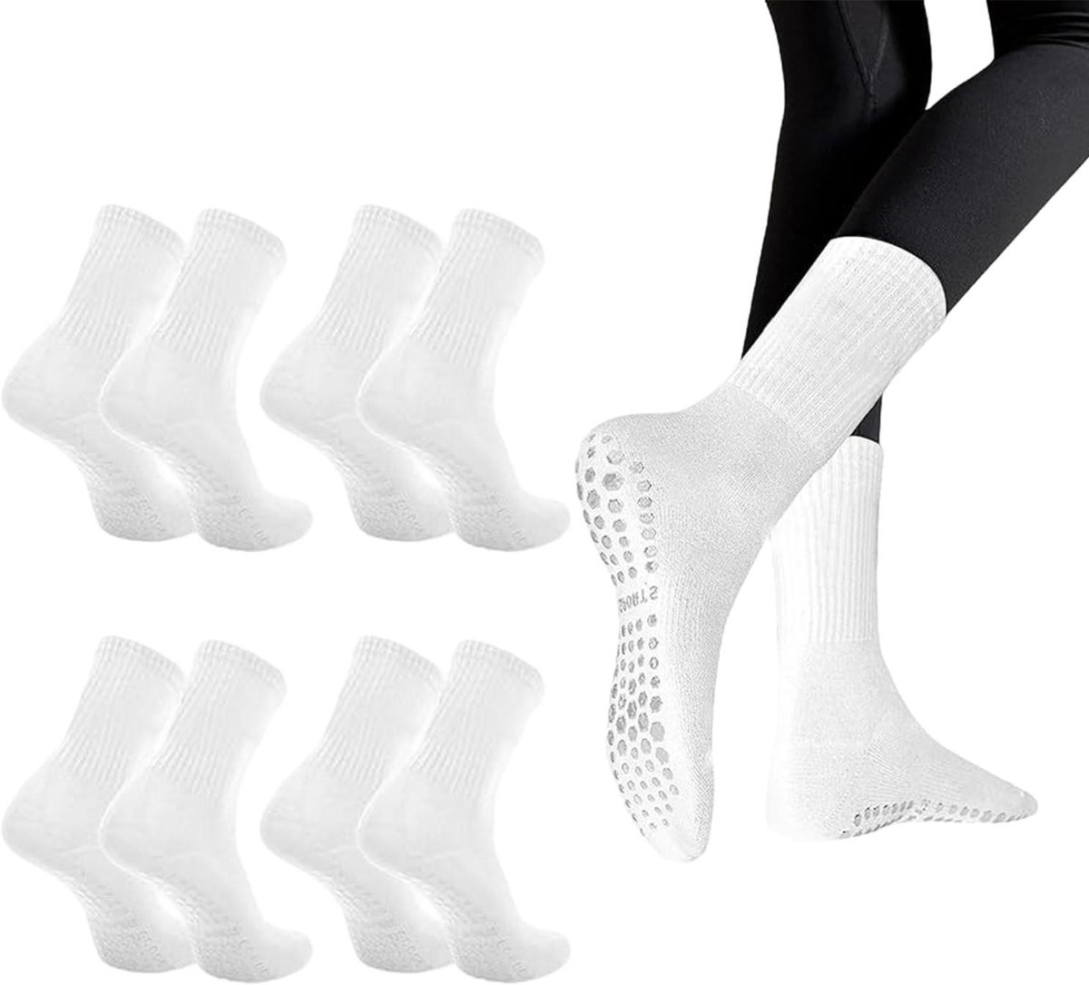 Allecto Plus - Antislipsokken Dames & Heren - Set van 4 Paar - Maat 37-42 - Yoga Pilates Ballet Fitness - Wit Zwart Roze Grijs - Anti-slip Sokken