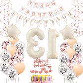 Allecto Plus - Decoratie 13e verjaardag meisje beige roségoud ballonnen - Feestelijke versiering voor tienermeisje - Verjaardagsfeest decoratie met ballonnen - Beige thema decoratie voor 13e verjaardag