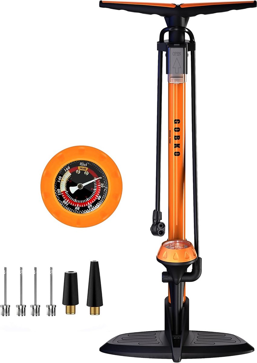 Staande fietspomp met manometer - Presta Schrader - racefiets MTB sportbalpomp - 160 psi 11 bar