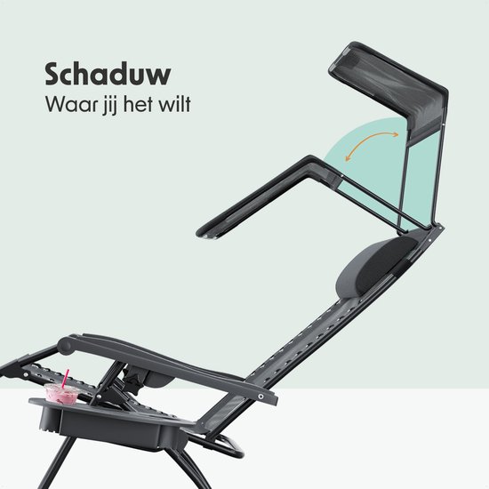 LifeGoods Opvouwbare Tuinstoel - Verstelbaar Zonnescherm - Ligstoel Tuin - 30°-90° Verstelbaar - Metaal - Grijs van Merkloos — afbeelding 5