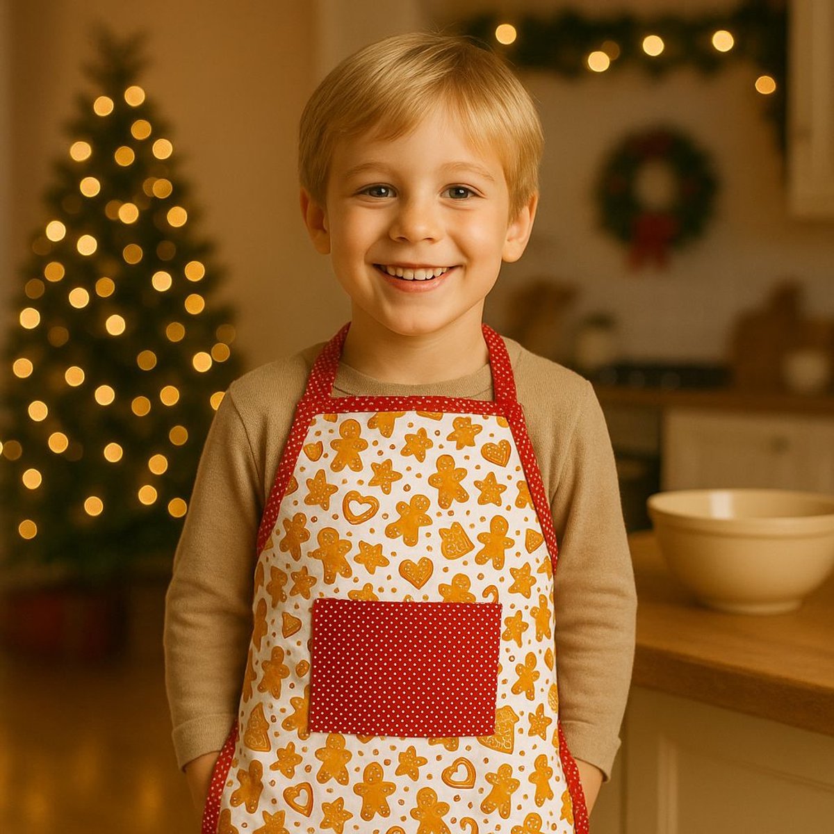 Kerstschort Voor Kinderen - Afmeting 50 × 59 cm - 4–9 Jaar - 100% Katoen