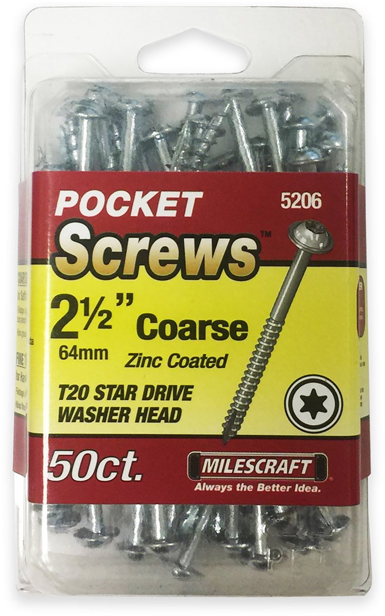 Milescraft Pockethole schroeven Washer Head, T20, grof, 64 mm, zink gecoat, 50 stuks