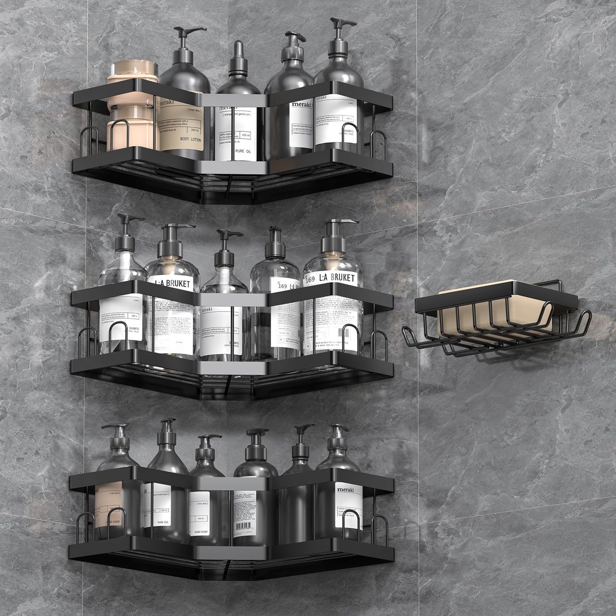Ibenzoa® Zwarte zelfklevende doucheplanken set van 4 stuks voor moeiteloze montage zonder boren