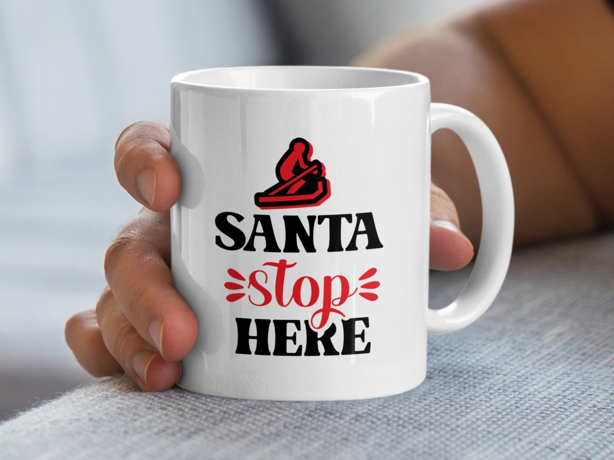 Santa Stop Here Mok, Kerst Mok, Feestdagen Mok, Cadeau Idee, Kerstcadeau, Vakantie Cadeau