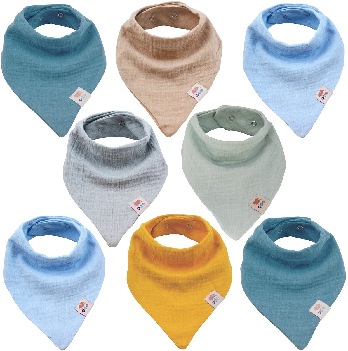 M.M.C. Baby 8-delige mousseline driehoekige sjaals, unisex katoenen sjaal met verstelbare drukknopen, boerdoek slab voor peuters, jongens en meisjes (jongensset)