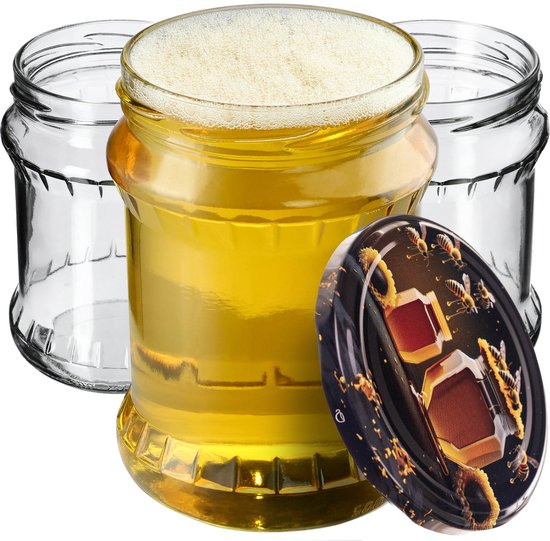 KADAX Inmaakpotten, 500 ml, bewaarpotten met schroefdeksel, inmaakpotten, jampot, voorraadpot, conservenglas, ronde potten (honing, 8 stuks)