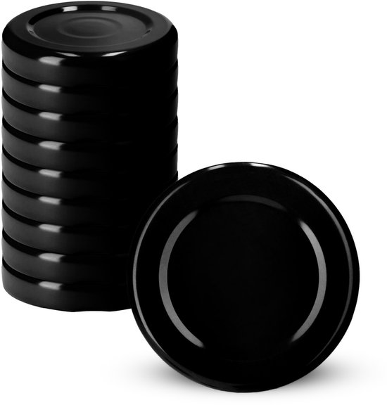 KADAX Schroefdeksel met diameter van 48 mm, metalen twist-off-deksel, reservedeksel voor potten en flessen, deksel met 4 inkepingen voor inmaakpotten, zwart, 10 stuks