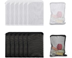 12 stuks aquariumfiltermedia zakken herbruikbaar met rits - mini aquarium media mesh filterzakken - actieve koolharsen filter - biofilterballen nylon fijn gaas (2 kleuren)