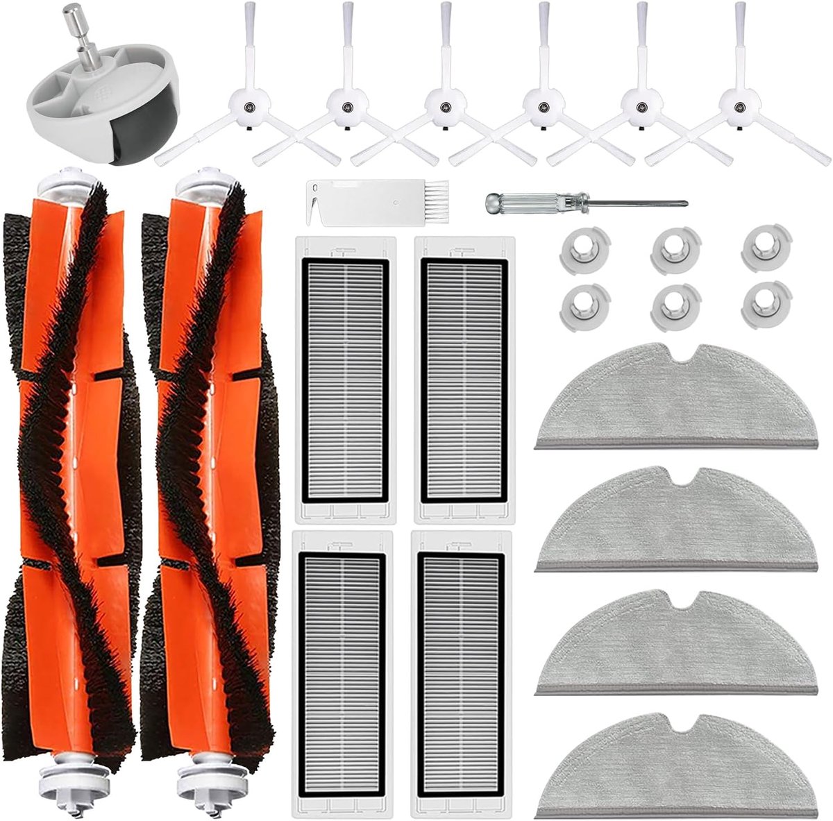 Accessoireset Geschikt voor Xiaomi Roborock S5 S50 S51 S55 S5 Max S6 S60 S65 stofzuiger, 2 hoofdborstels, 4 Hepa-filters, 4 dweilters, 6 waterfilters, 1 wiel, 6 zijborstels