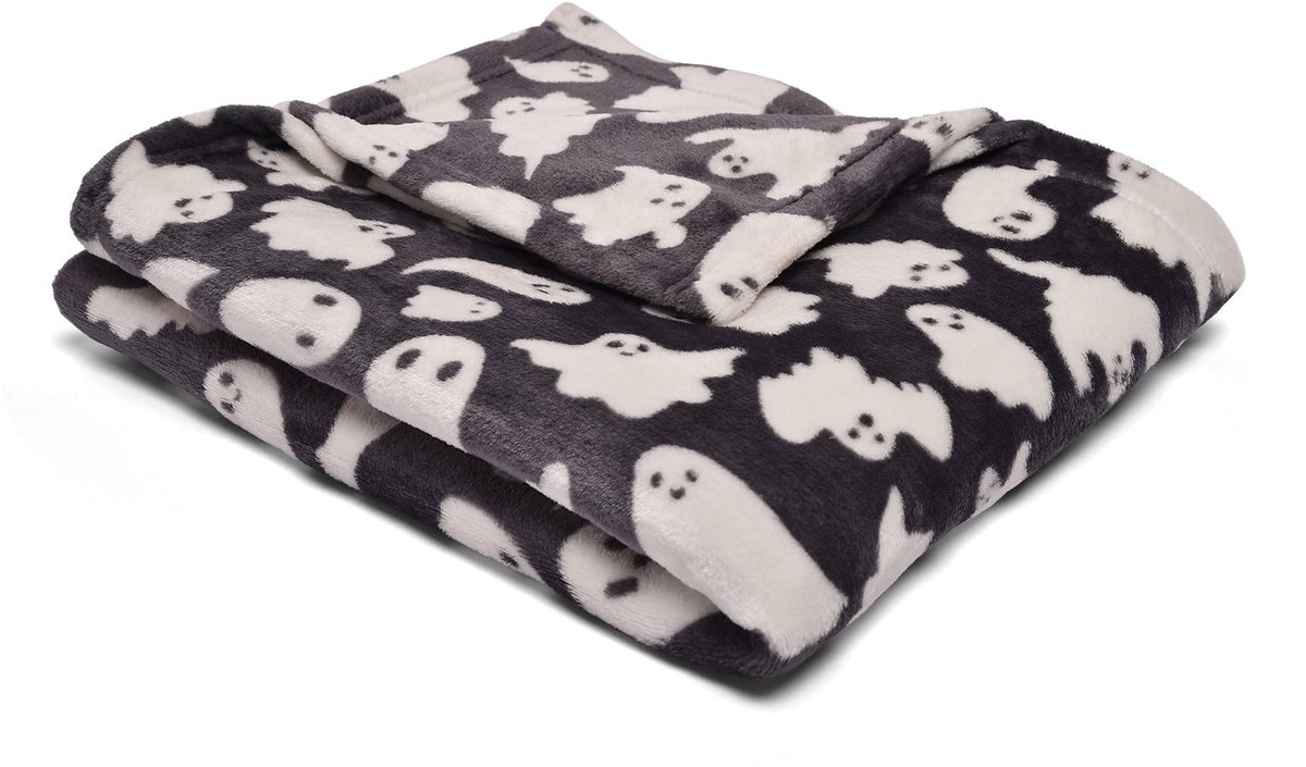 Ibenzoa Superzachte Halloween Fleece Deken van 120 x 150 cm met Griezelige Geesten voor Bank en Bed Zwart-wit