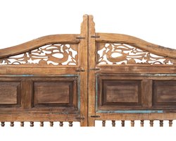 BISCOTTINI Landelijke dubbele houten poort - Inrijpoort van massief hout en smeedijzer - Antieke afwerking - 240x7x232cm