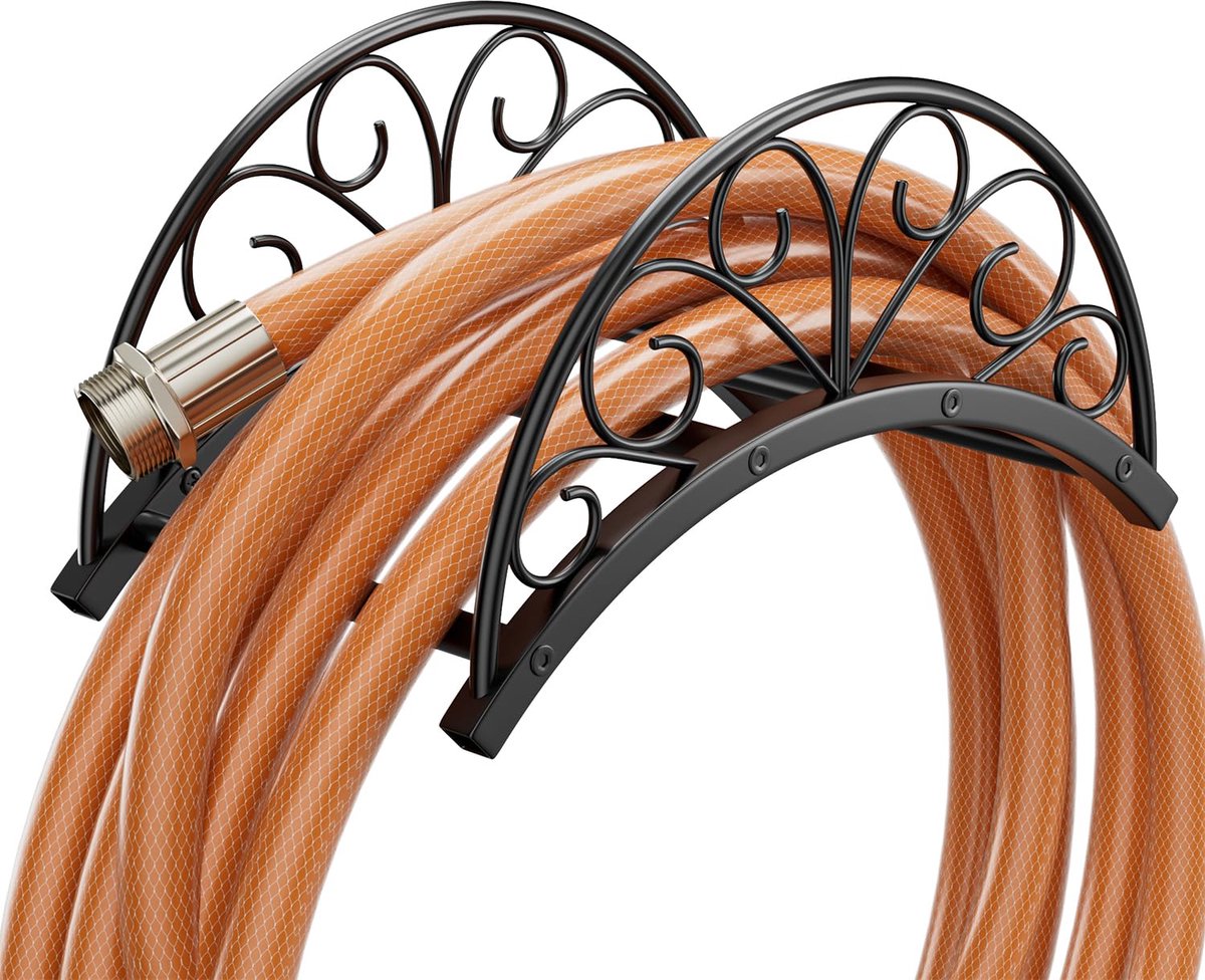 Unyqoos® Wandgemonteerde metalen houder voor tuinslangen en verlengkabels met decoratief design