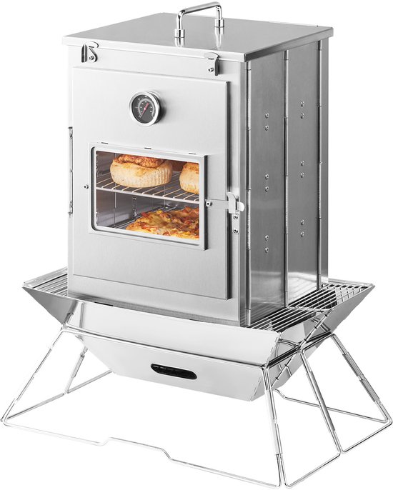 Opvouwbaar Kampeerfornuis Van Roestvrij Staal, Draagbaar Buitenfornuis met 3-Traps Grill, Geïntegreerde Handgreep en Thermometer, Geschikt voor Houtvuur en Propaangasfornuizen voor Bakken en Koken in de Buitenlucht van Merkloos — afbeelding 3