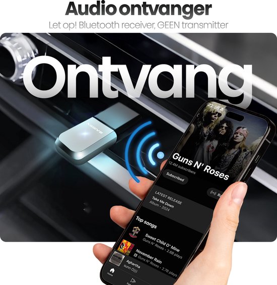 Xssive BTR01 Audio Bluetooth Receiver - USB naar Draadloze Audio Bluetooth Ontvanger - Auto Carkit - Voor Oude Speaker, Stereo Set, Auto Radio, Autoradio van Xssive — afbeelding 3