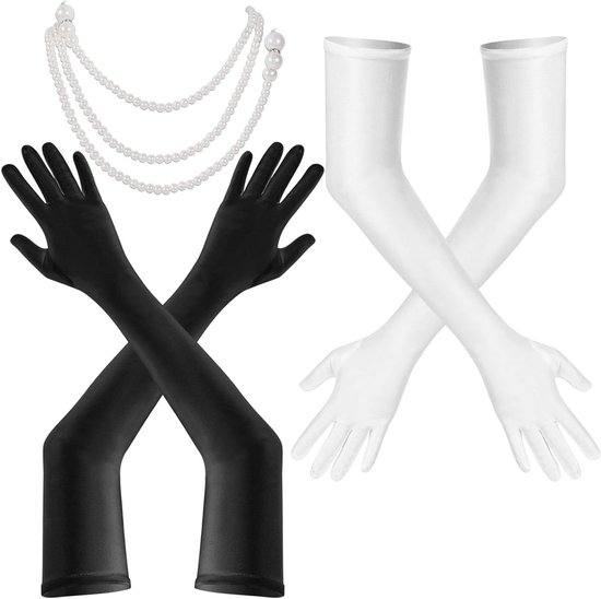 Elegante Handschoenen Satijn Elastaan 40 Centimeter Wit Elegante Handschoenen Satijn Elastaan 40 Centimeter Wit