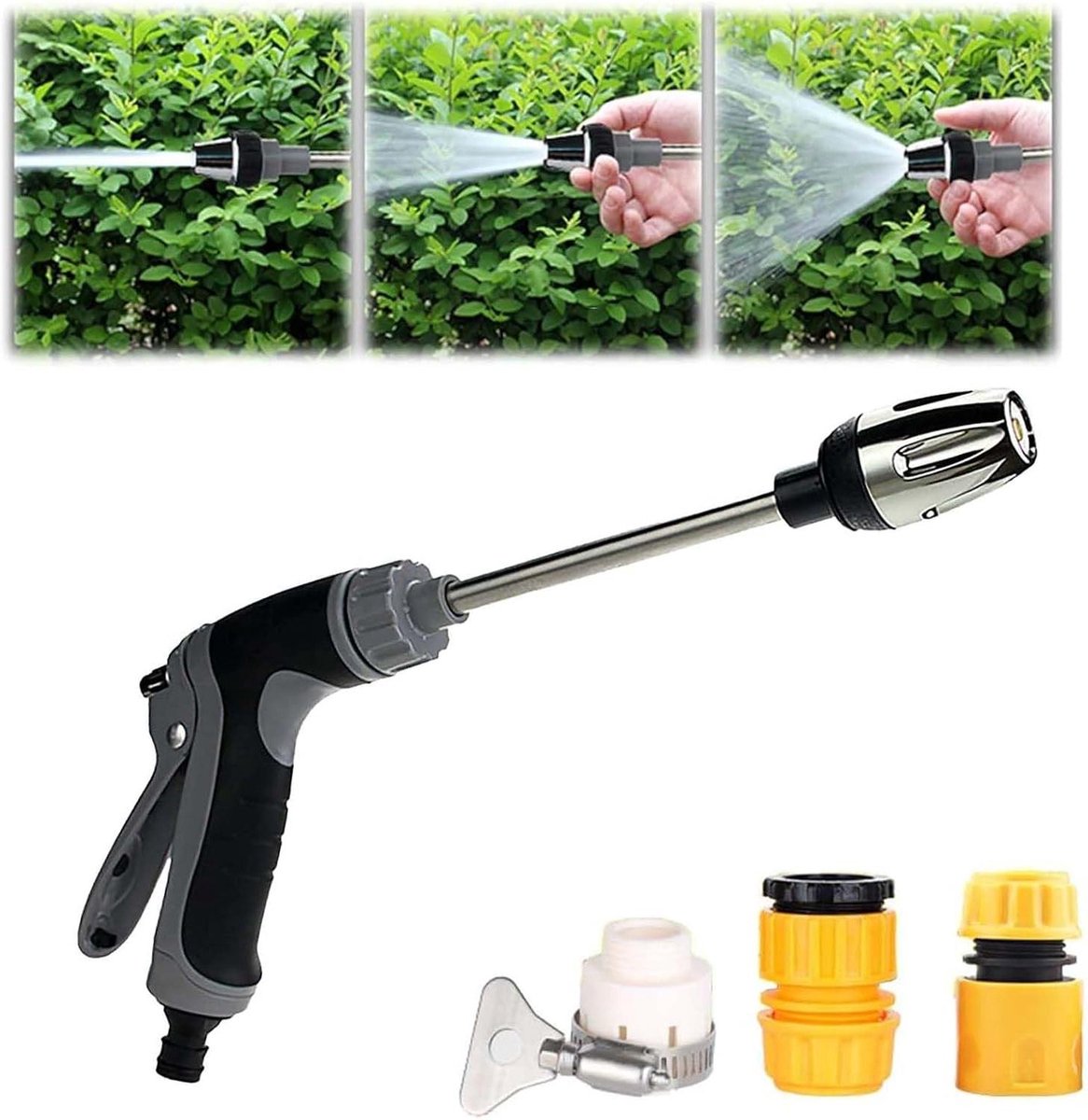 Allecto Plus - Hogedrukreiniger pistool met instelbaar mondstuk voor professionele reiniging - antislip handgreep - geschikt voor alle tuinslangen - met 3 aansluitingen
