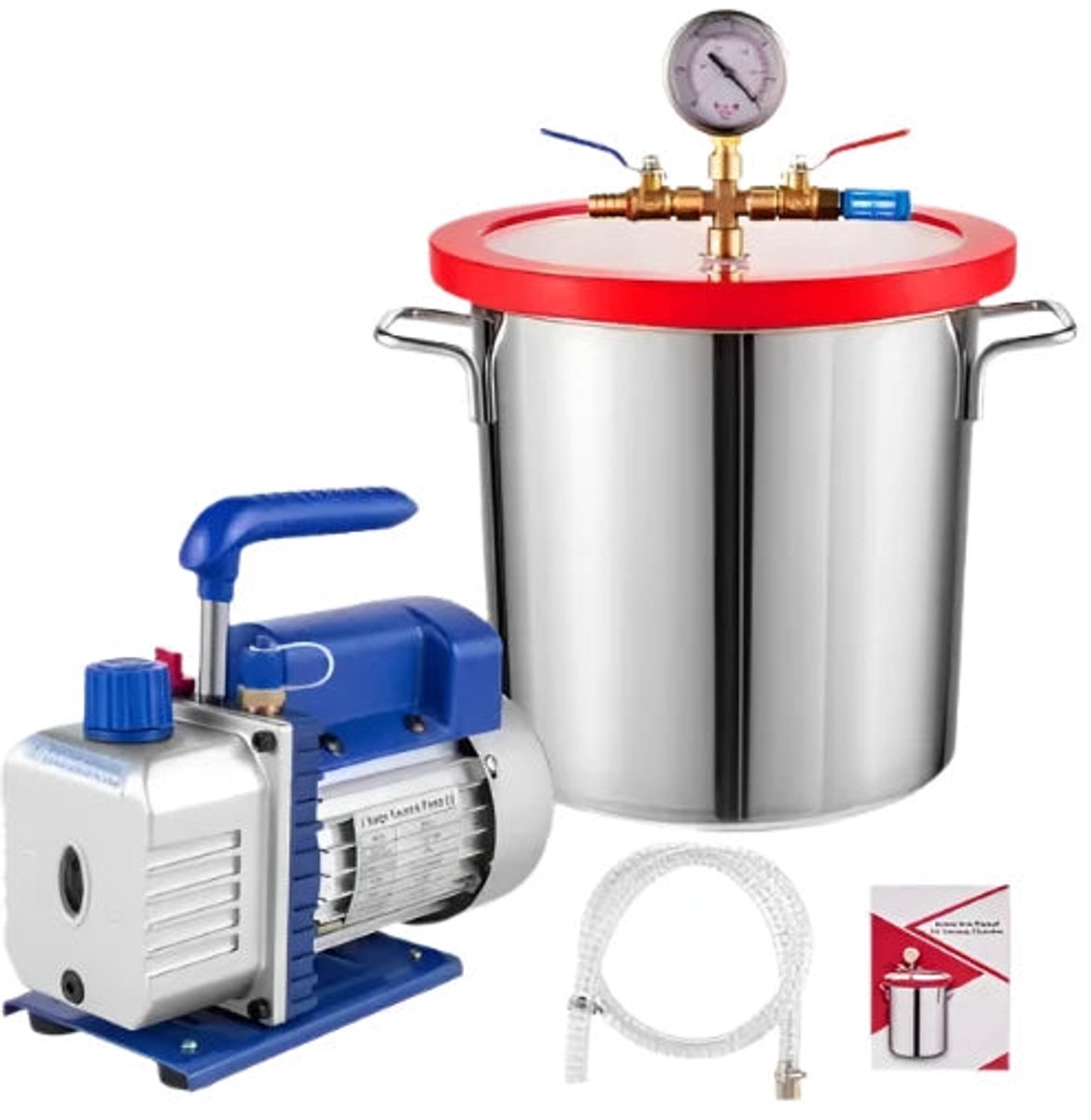 Vacuümpomp - Koelmiddel Vacuümpomp - Eentraps Vacuümpomp - HVAC A/C Koeltechnische Kit - Koeltechnisch Gereedschap - 3 Gallon - Vacuümkamer Kit - met 3 CFM - 1/4HP - Blauw
