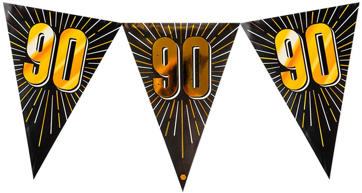 Vlaggenlijn 90 jaar | 5 meter | 15 vlaggen | Zwart Goud