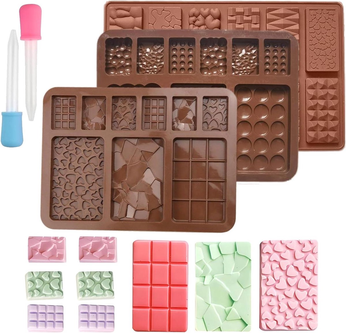 30-delige Chocolade Bakvorm van Silicone - Multi-vorm Mini Tablet - Makkelijk te Verwijderen - 2 Druppeltellers