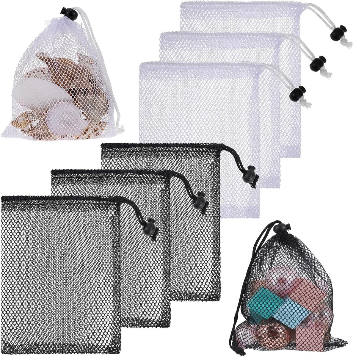 Inovra Plus - Mesh Trekkoordtassen Set van 6 Stuks 20×15cm - Ideaal voor Speelgoed, Snoep en Golfballen - Draagbare Opbergzakken met Trekkoord - Kleine Reistas
