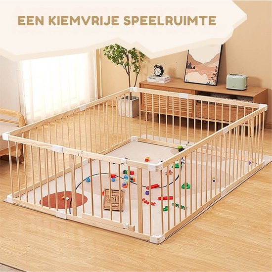 Kaëru® Houten Speelbox voor Baby’s – Babypark – Kruipbox – Grondbox Baby – Gemaakt van Nieuw-Zeelands grenen – Veilig en ruim speelgebied – 180x180x61 cm – Met witte verbindingsstukken – Perfect om te kruipen en te spelen — afbeelding 2