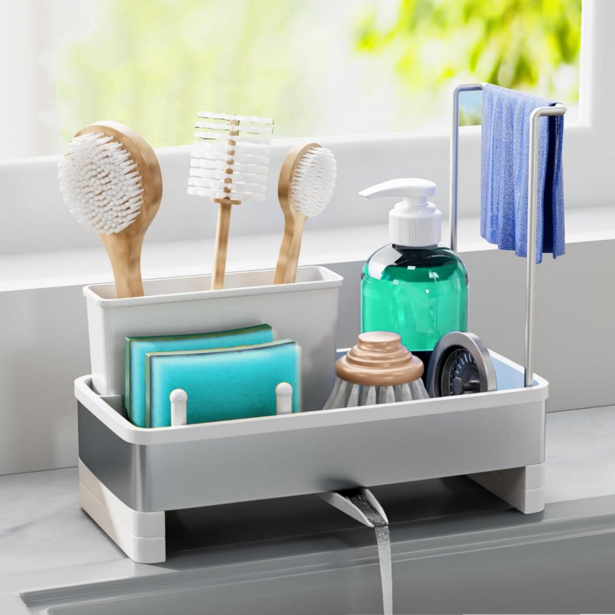 Ibenzoa® Slimme Keukenorganizer met Zelfledigende Afvoer en Veelzijdige Opslagoplossingen in Wit
